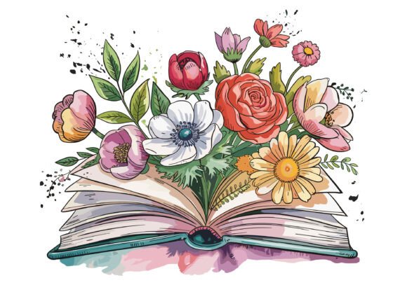 Bring Stories to Life: The Open Book Silhouette with Flower T-shirt Design