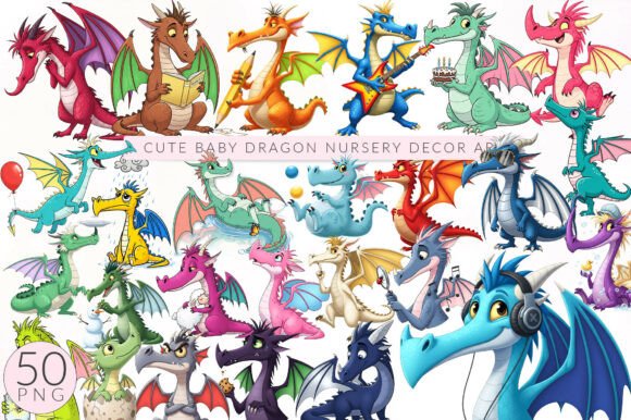 Bring Whimsy to Your Projects with Cute Baby Dragon Stickers Clipart Bundle
