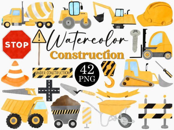 Building with Watercolor: The Construction Clipart Bundle