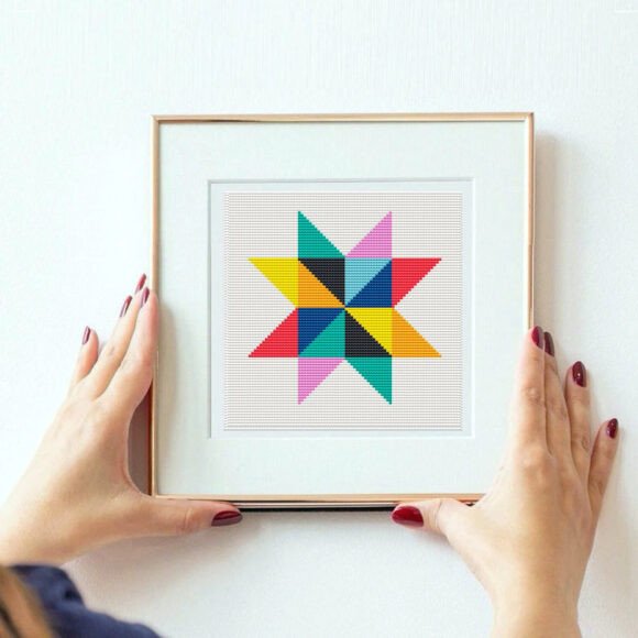 Colorful Geometric Star Cross Stitch: A Modern Pattern for Every Project
