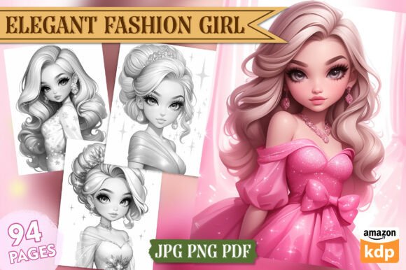 Cute Elegant Fashion Girl Coloring Vol-2: A Creative Design Asset