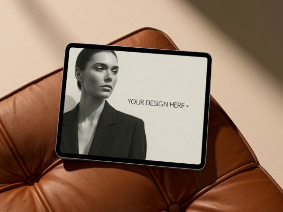 Elevate Your Portfolio: The iPad on Brown Leather Sofa Mockup