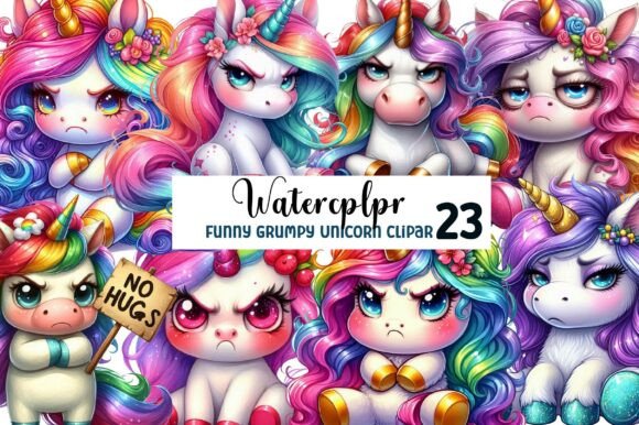 Funny Grumpy Unicorn Clipar: A Design Asset with Attitude