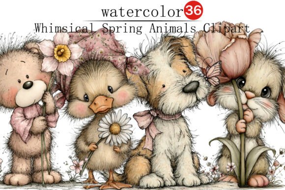 Whimsical Spring Animals Clipart: Fresh Design Assets