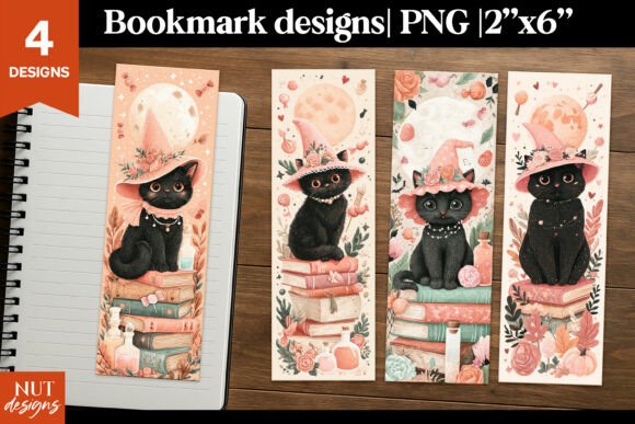 Witch Cat Bookmarks: Cartoon Halloween Charm for Your Shelves